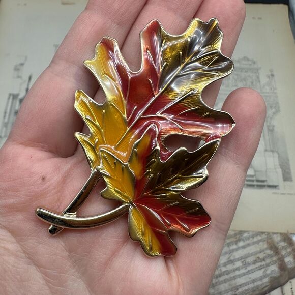 Vintage Anne Klein Enamel Fall Leaf Leaves Brooch Pin Fall Foliage Jewelry - Picture 4 of 4